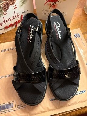 Skechers Black Women's Memory Foam Slingback Sandals Size 9